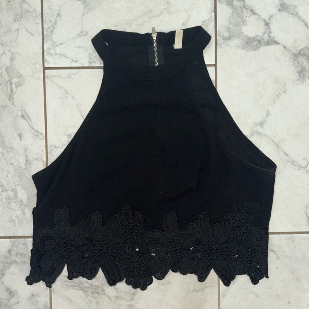 Black flower lace crop top